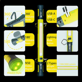 JINLITE magnetic work light on metal magnet base for secure mounting