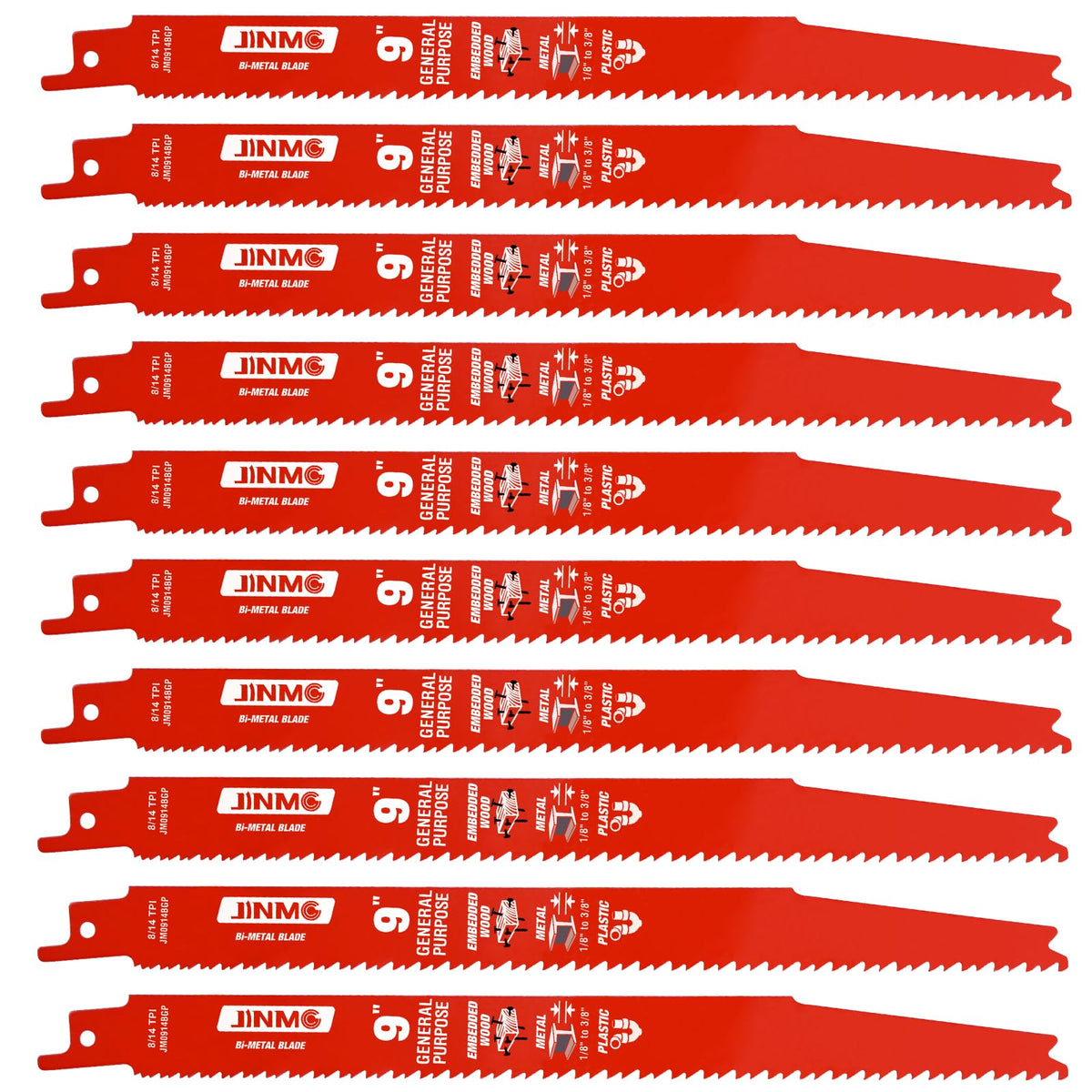 JINMG 10-pack 9-inch blades for metal cutting, delivering fast, clean results.