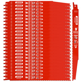 jinmg 25-pack 9-inch bi-metal blades in action cutting lumber smoothly.