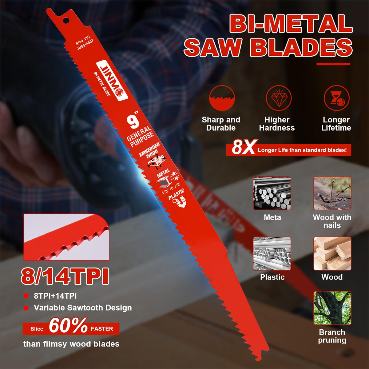 jinmg nail-embedded wood blade slicing through nails with minimal resistance.