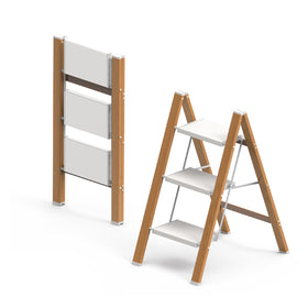 JinScovae 3-step ladder woodgrain for safe high shelf access.