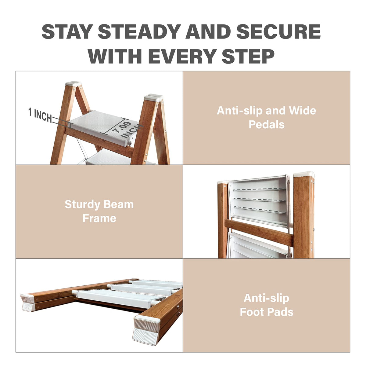 JinScovae anti-slip wide steps provide secure footing during kitchen tasks.