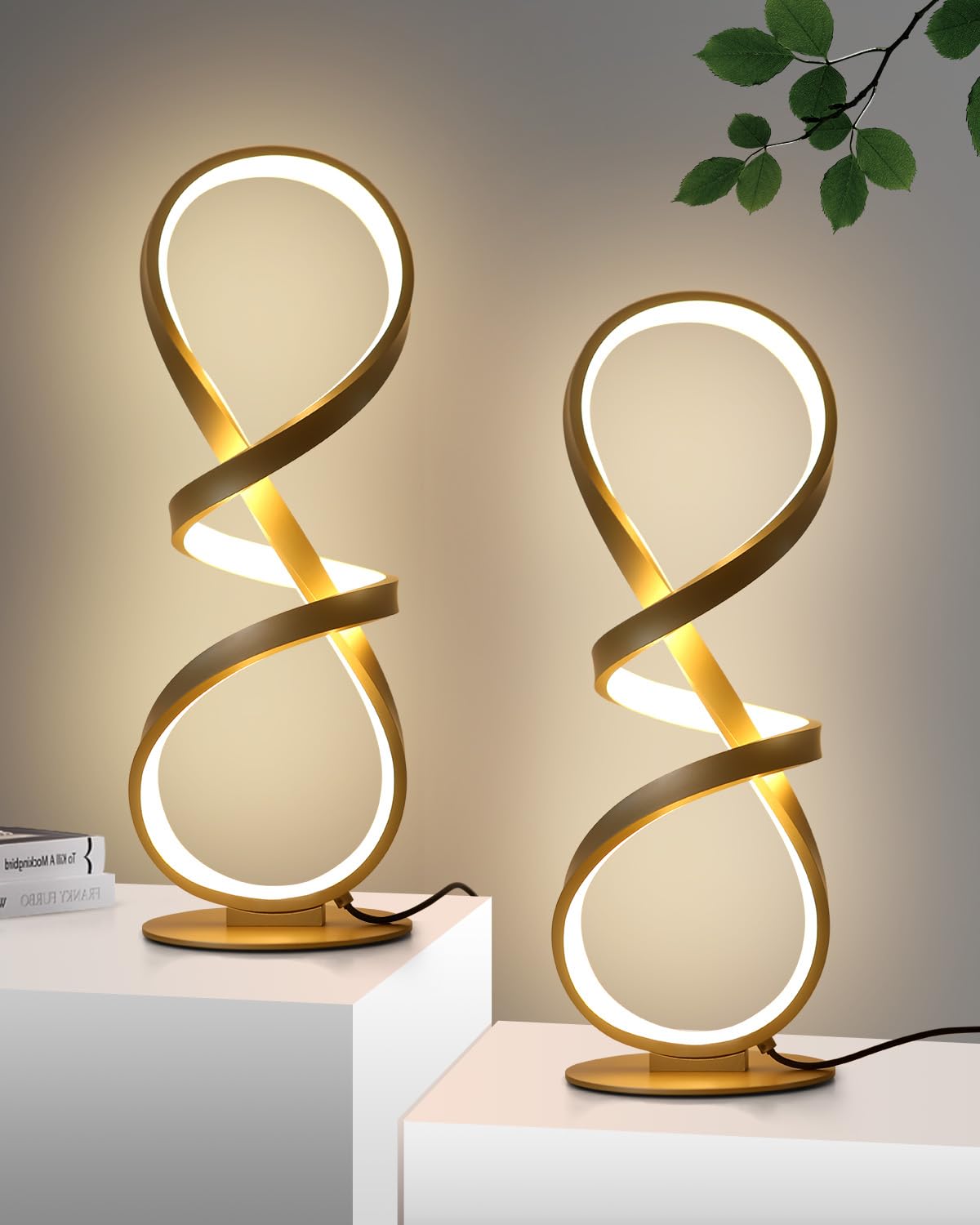 JIOODICH 2-pack LED touch dimmable spiral desk lamps provide ambient glow for desks