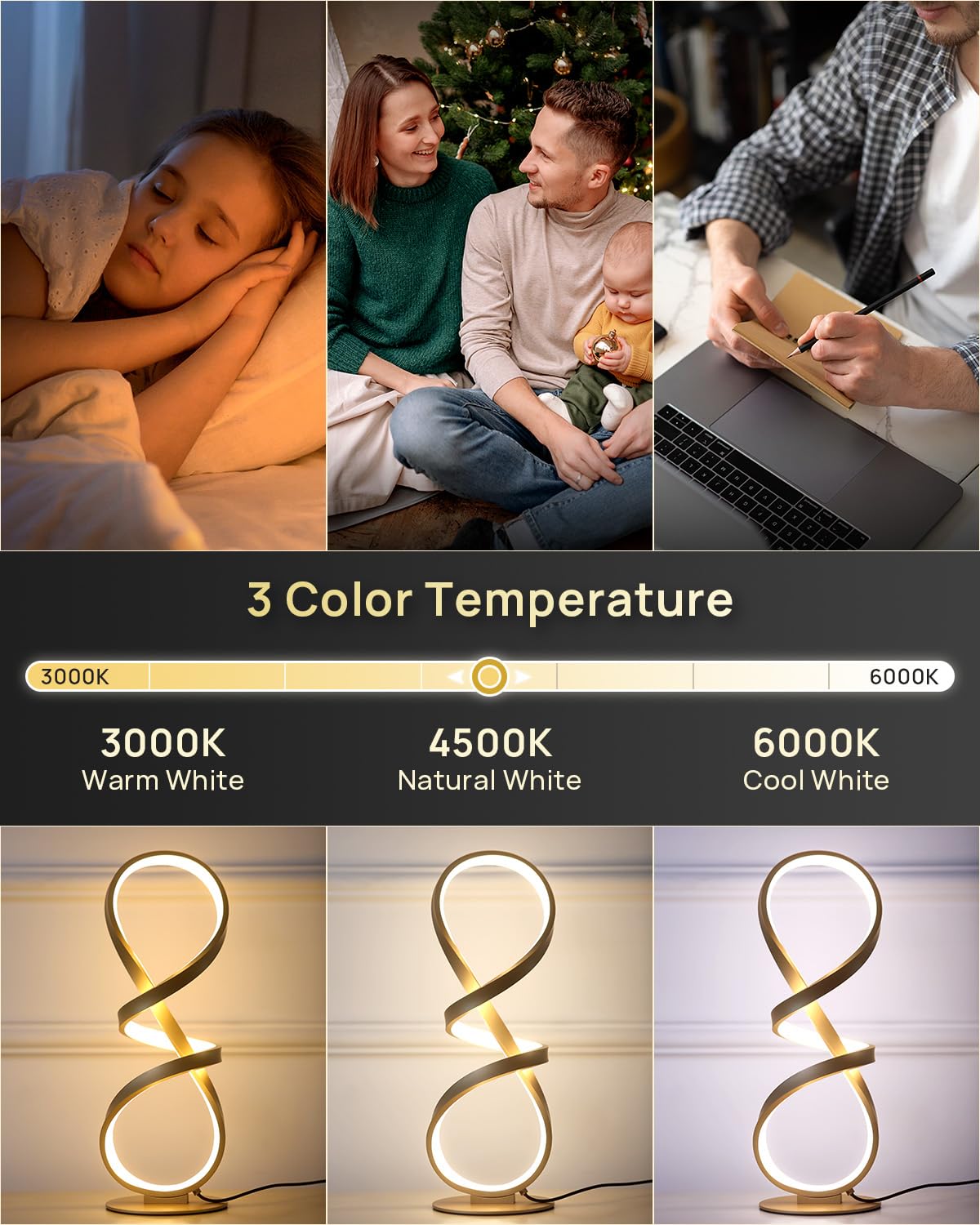 JIOODICH lamp with three color temperatures for warm to cool lighting
