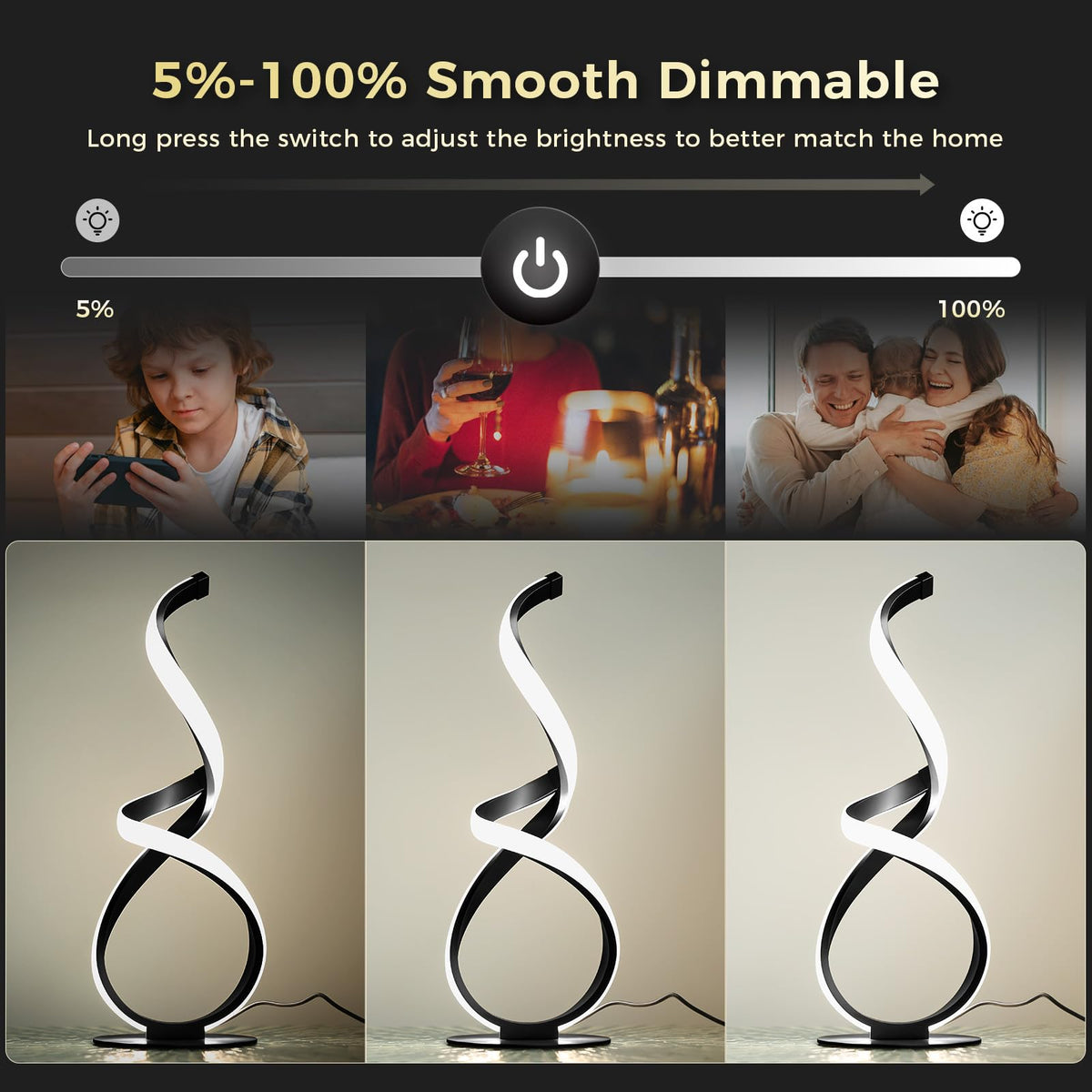 JIOODICH spiral lamp color temperature shows three mood options.