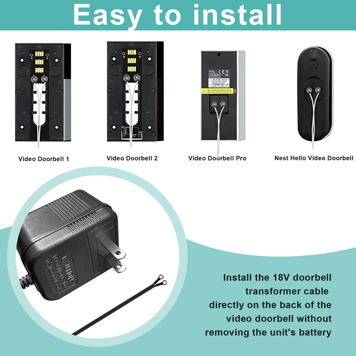 jiooyy 18V transformer compatible with Ring Pro and Nest Hello for steady doorbell power