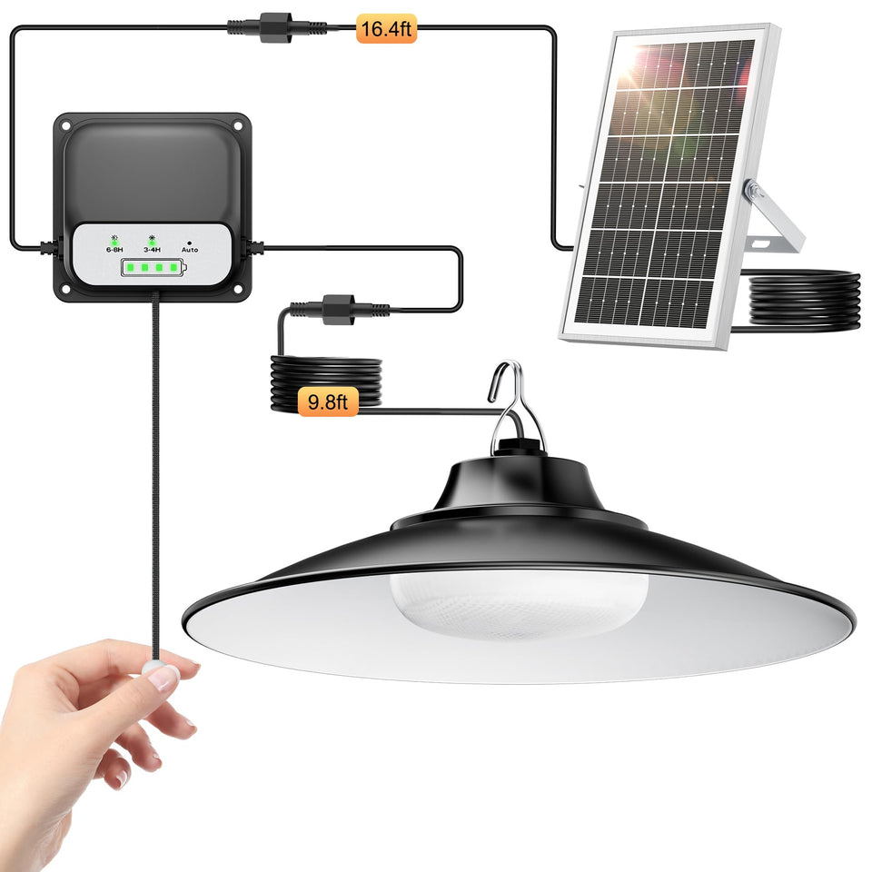 JIORRIO Solar Shed Light outdoor panel captures daylight for efficient charging.