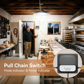 JIORRIO Solar Shed Light pendant installation indoors for flexible barn or garage mounting.