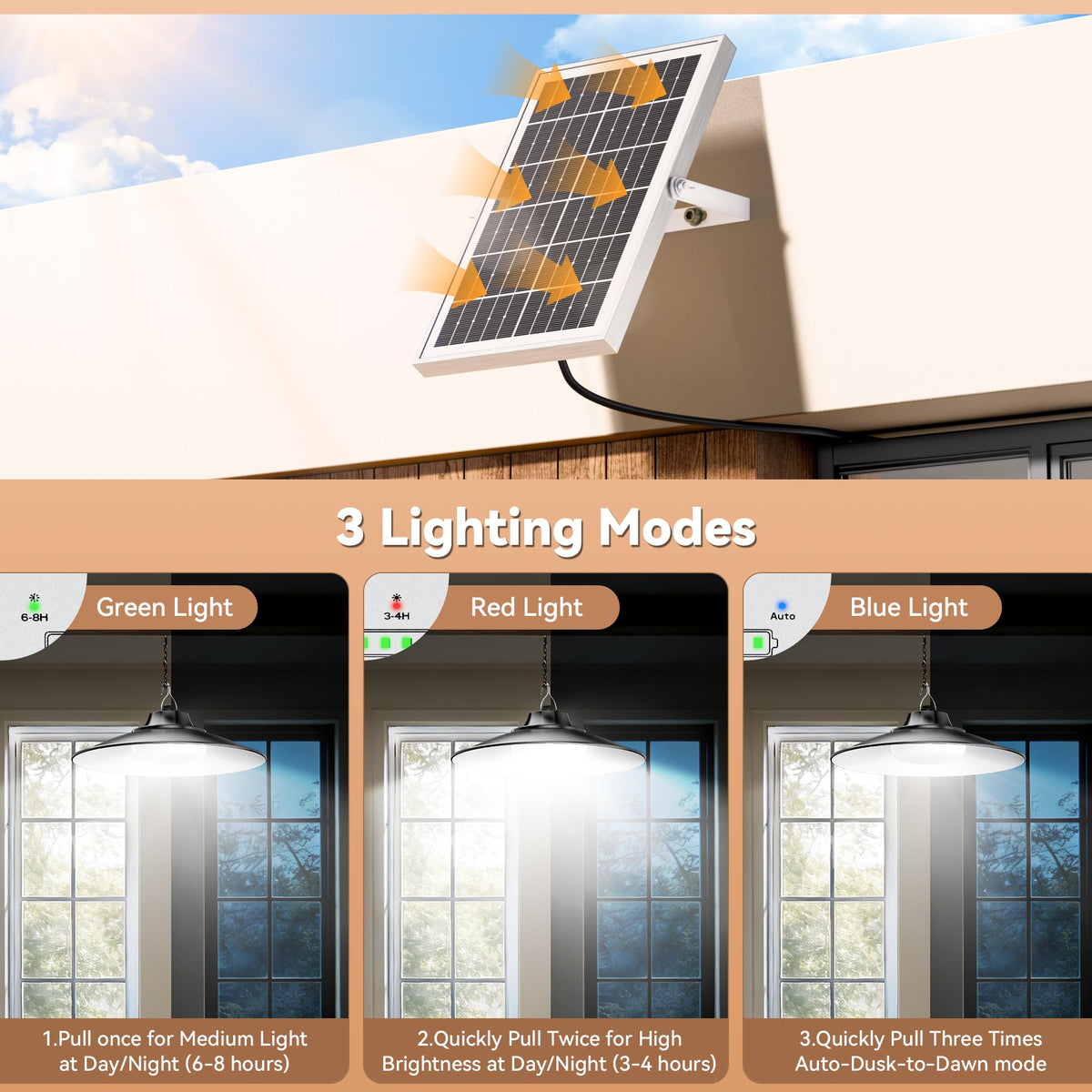 JIORRIO Solar Shed Light IP65 metal shade withstands weather for porch or barn.