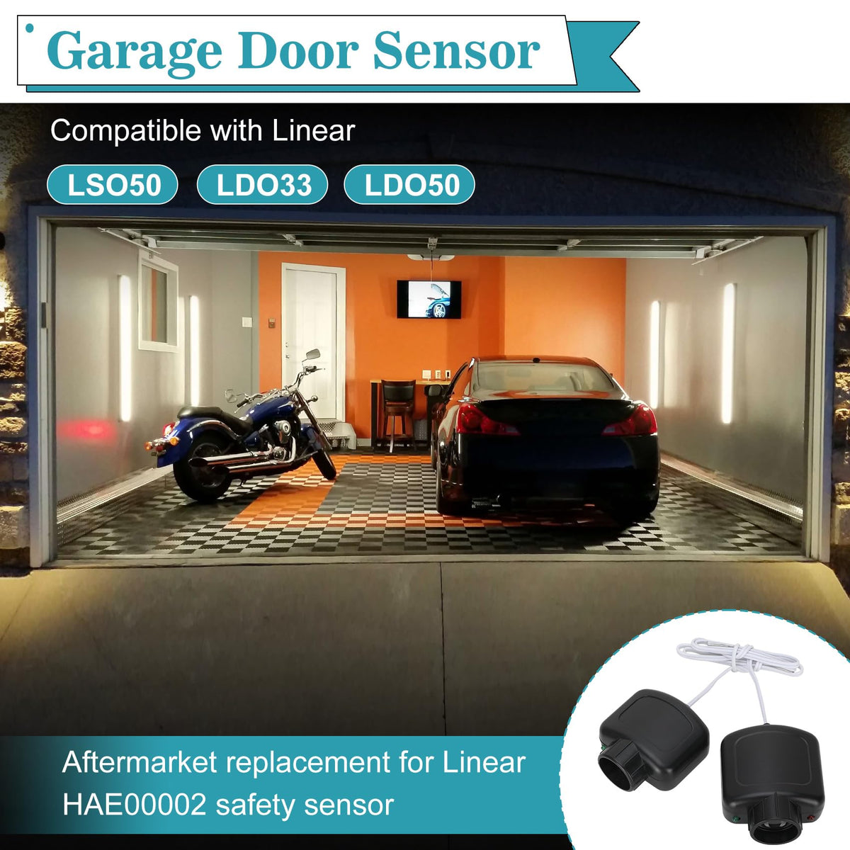 Jisculo Beam Eyes Kit installed on a garage door in use.
