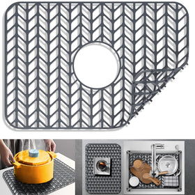 JIUBAR silicone sink mat 18.2x12.5 gray protecting fragile dishes while dampening clatter
