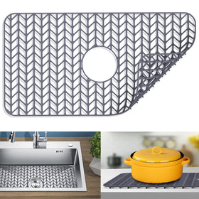 JIUBAR silicone sink mat grid with center drain protects delicate dishes