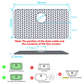 JIUBAR silicone sink grid 26x14 gray raised feet improve drainage.
