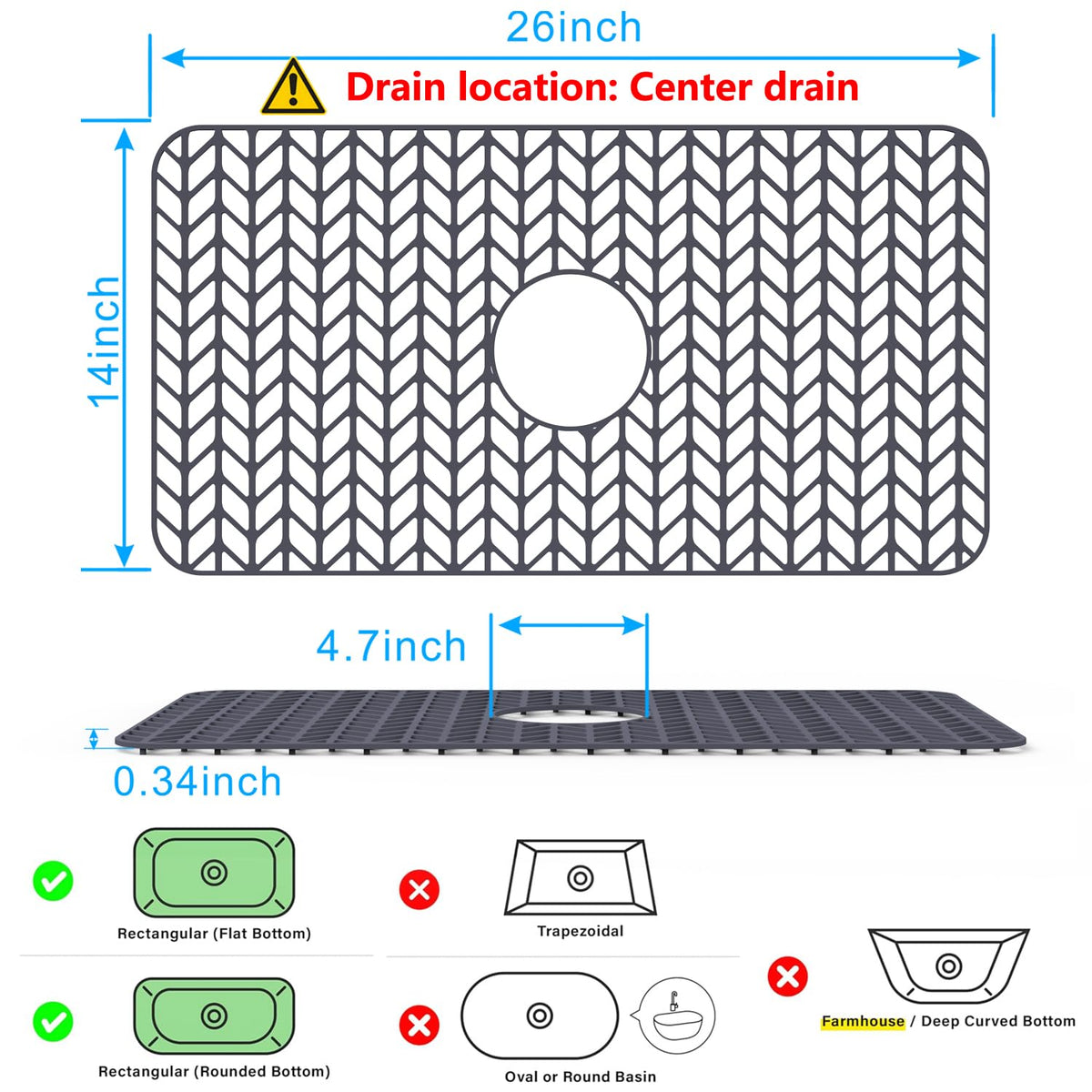 JIUBAR sink protector 26x14 gray with raised feet elevates draining surface