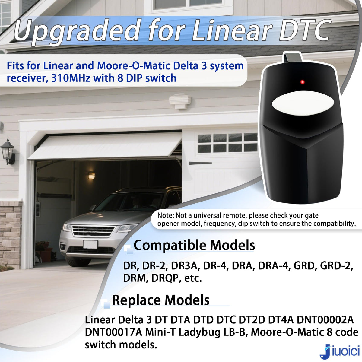 jiuoici Delta 3 remote side view illustrating slim, portable profile for keychain carry.