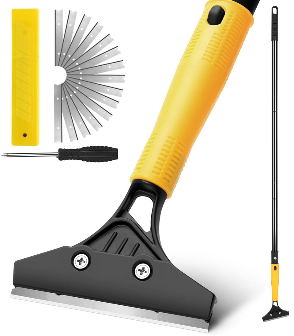 JIURAIN floor scraper with 457-inch handle for reaching ceilings and floors comfortably.