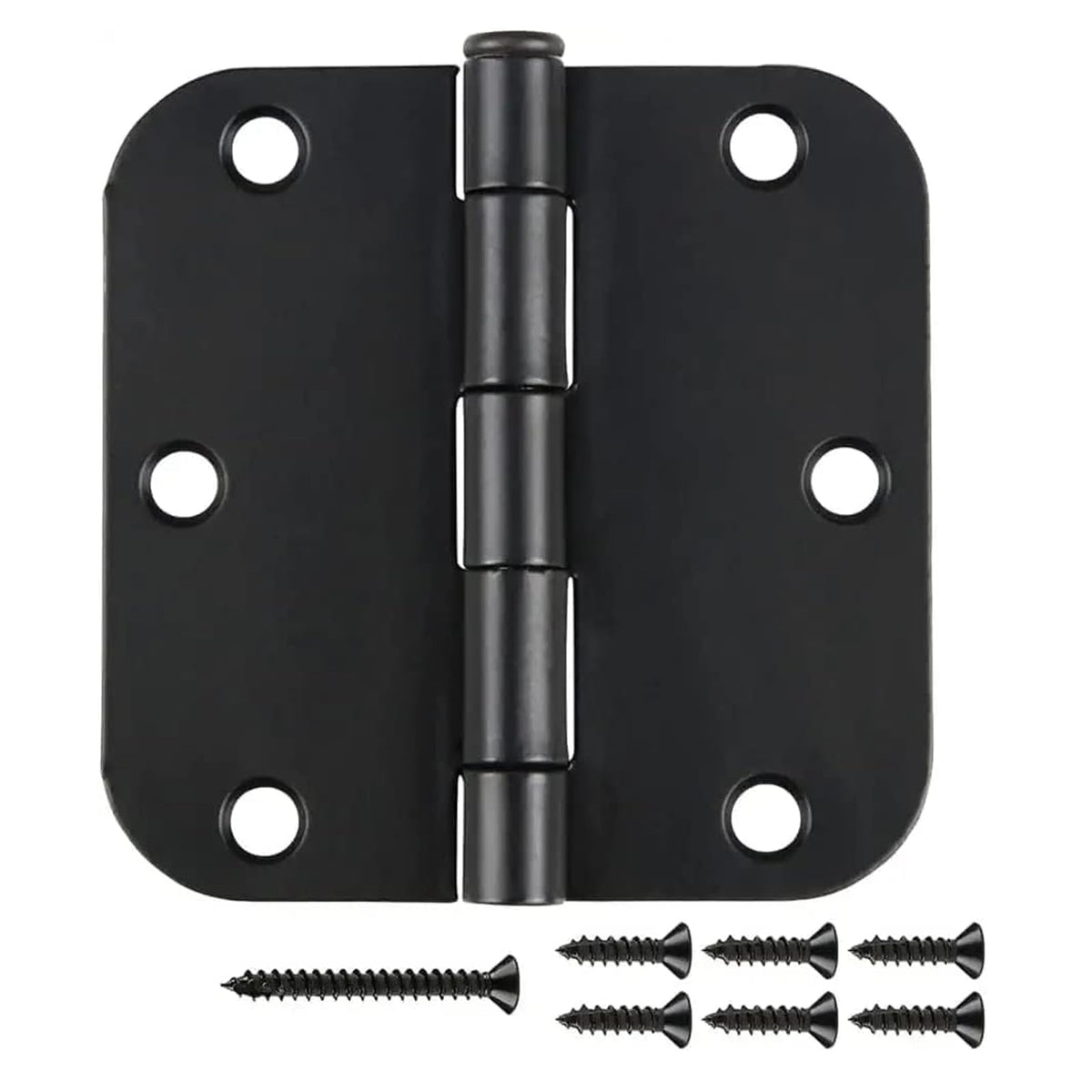 JIW 18-pack matte black door hinges close-up showing sturdy iron construction for durability.