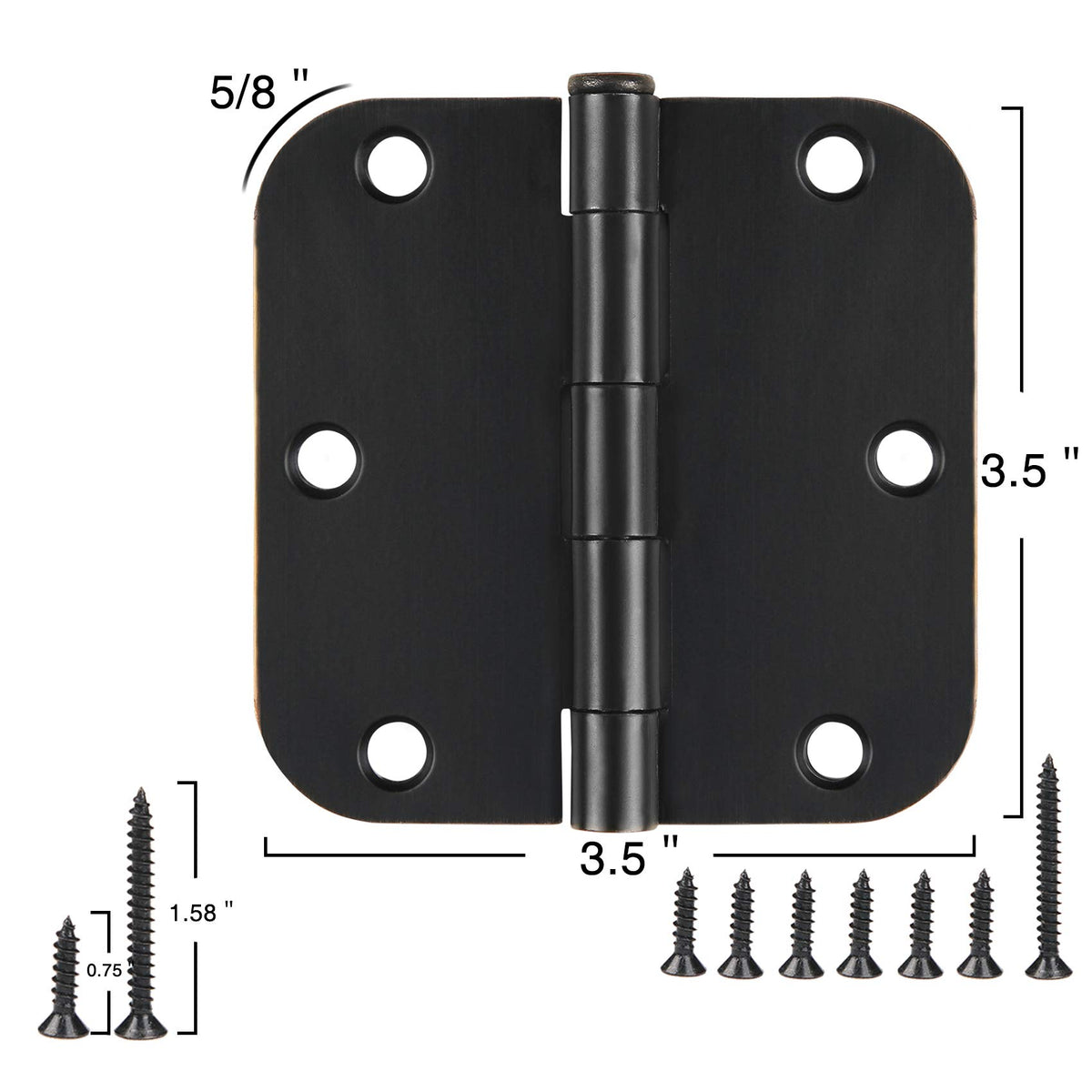 JIW matte black hinges front view demonstrating 3.5-inch size for interior doors.