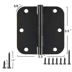 JIW matte black hinges front view demonstrating 3.5-inch size for interior doors.