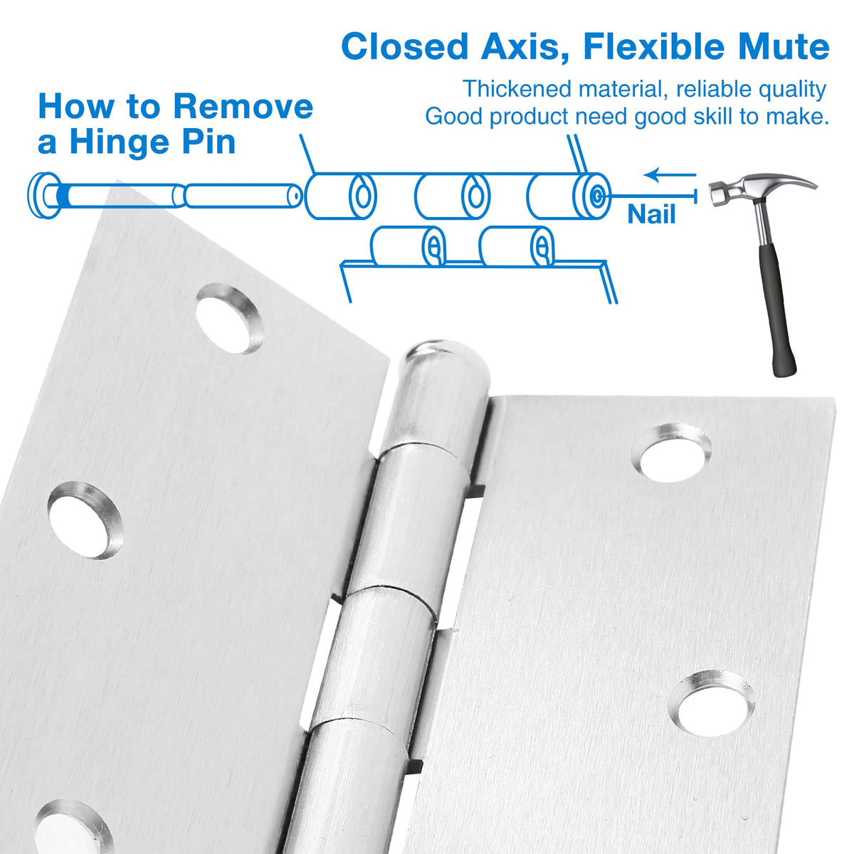 JIW brushed-nickel door hinge installation screws included for secure mounting.
