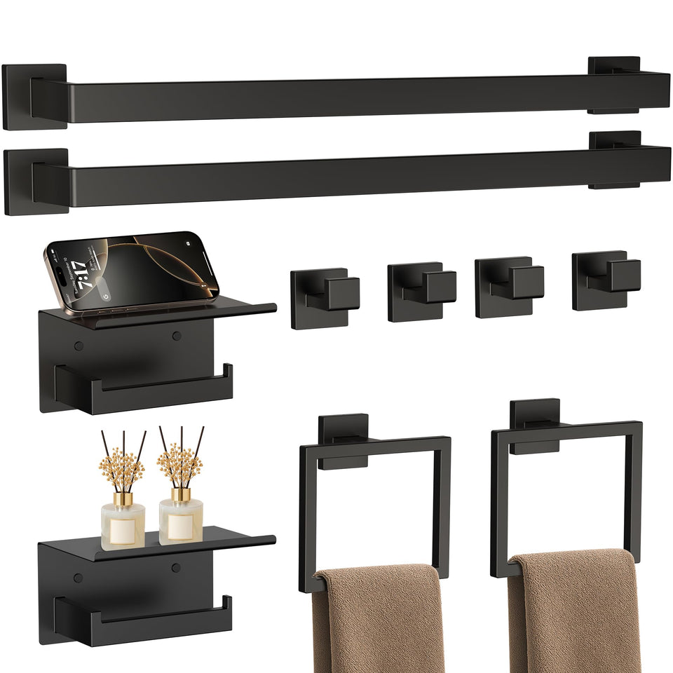 JIXB towel bar 23.6-inch in matte black promotes quick towel drying