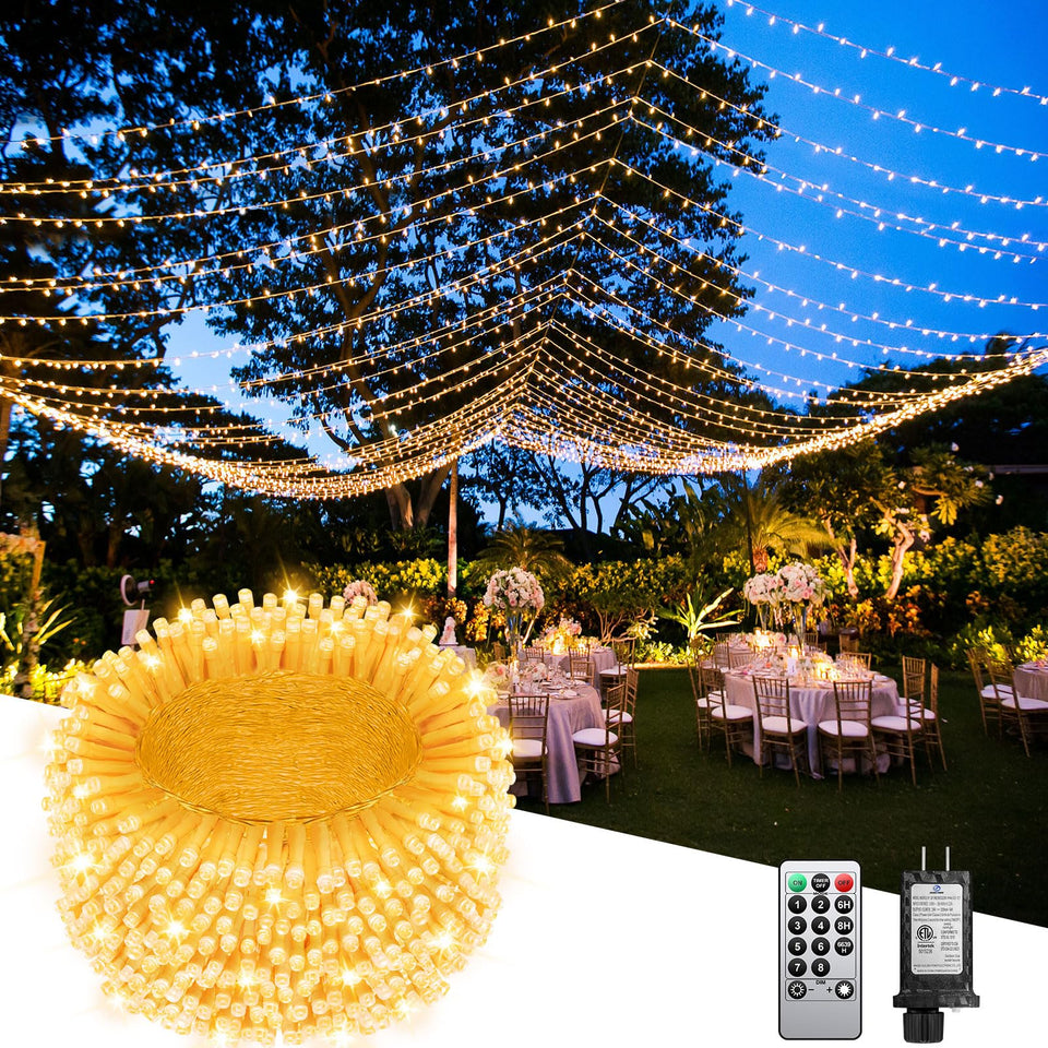 JIXXULVU 355ft 900LED outdoor lights provide expansive coverage for trees and yards.