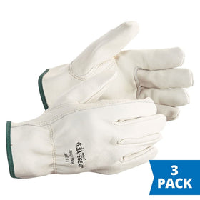 J. J. Keller SAFEGEAR all-leather cowhide gloves with abrasion resistance and breathability.