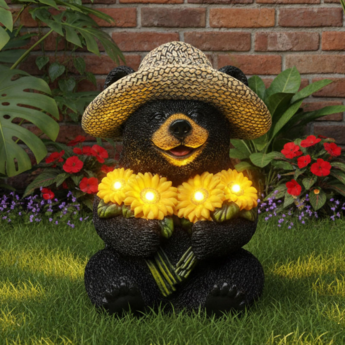 JJALIGHTS resin bear figurine showcases vivid details for porch and yard decor