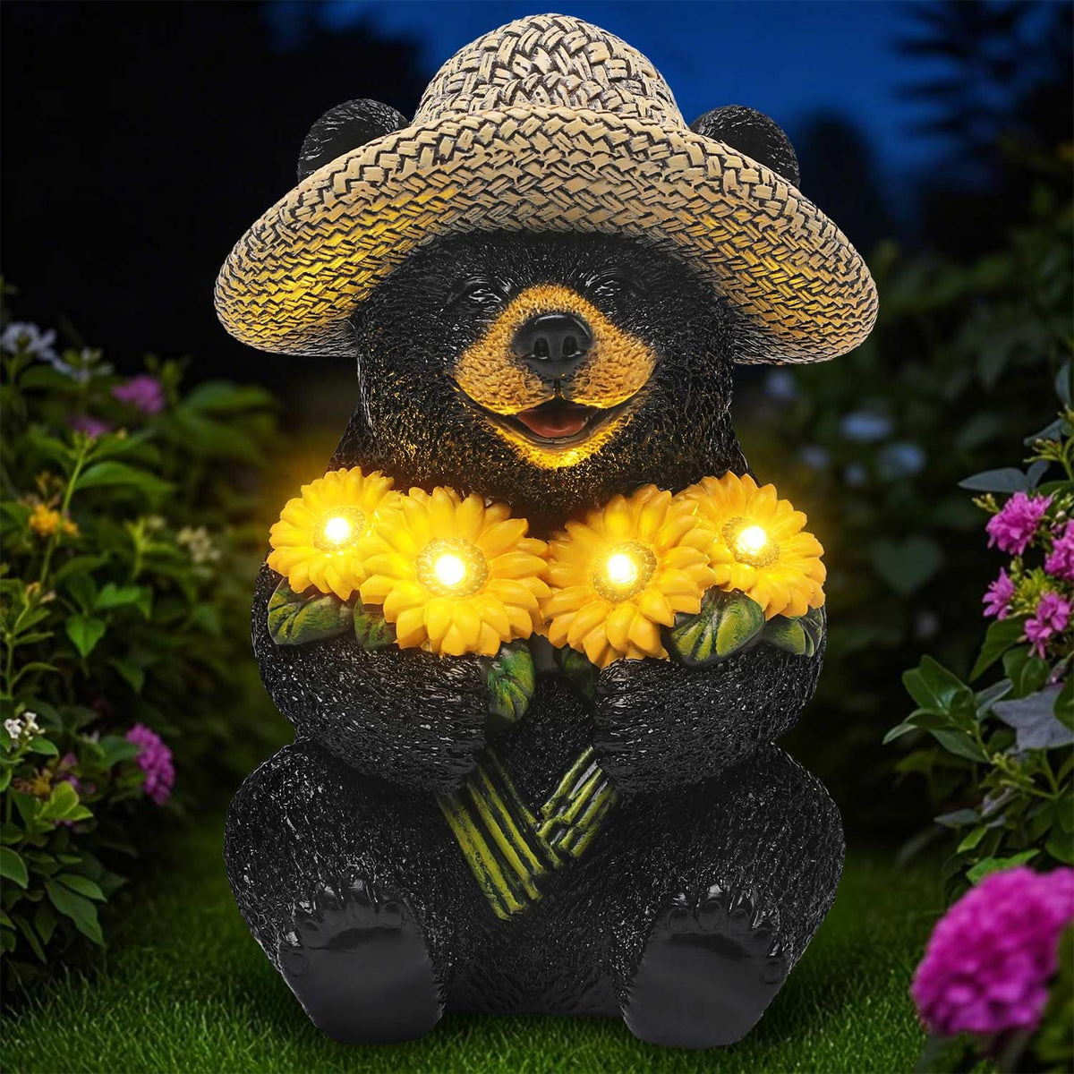 JJALIGHTS waterproof bear statue withstands rain and sun for year-round outdoor appeal
