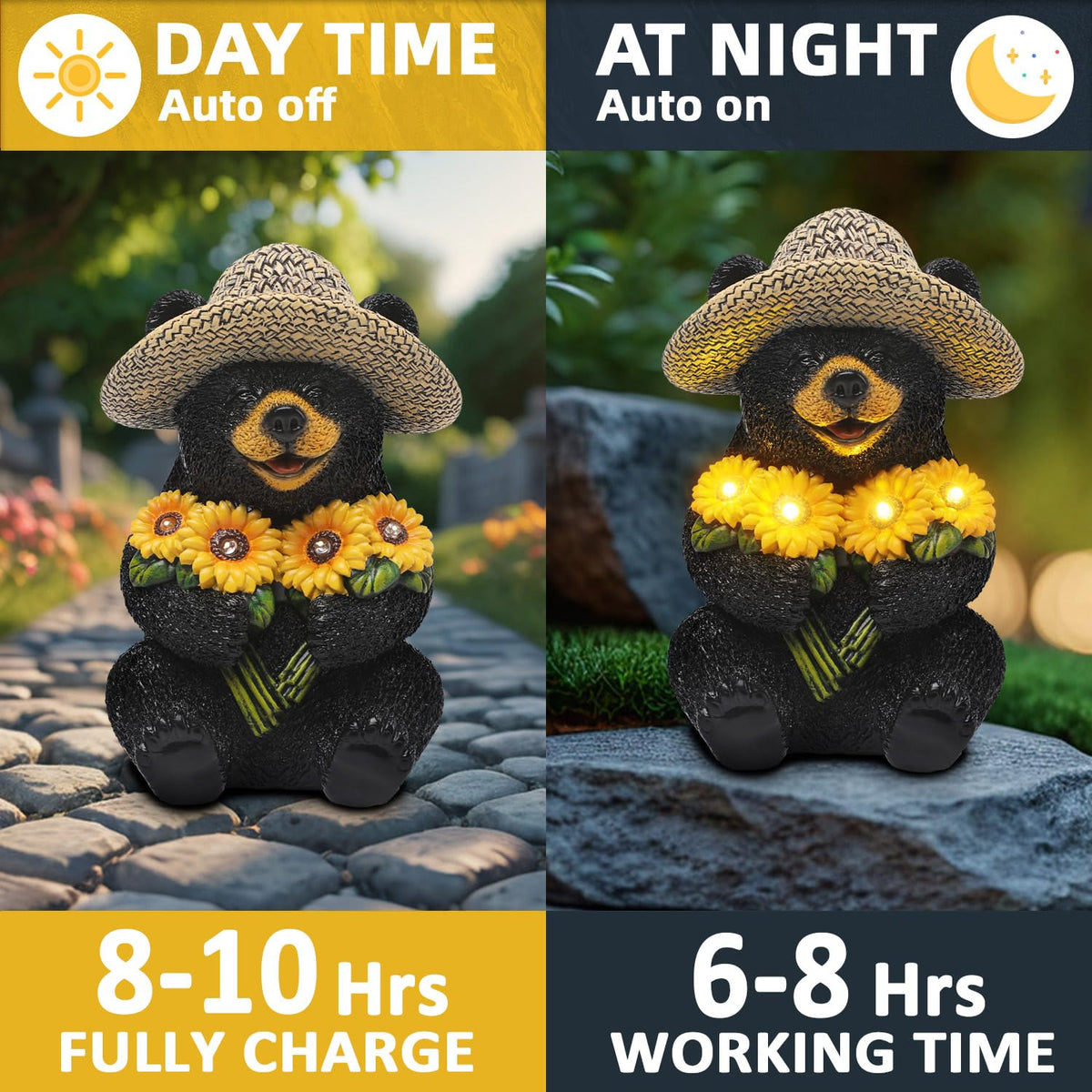 JJALIGHTS bear statue by entrance enhances curb appeal and welcome