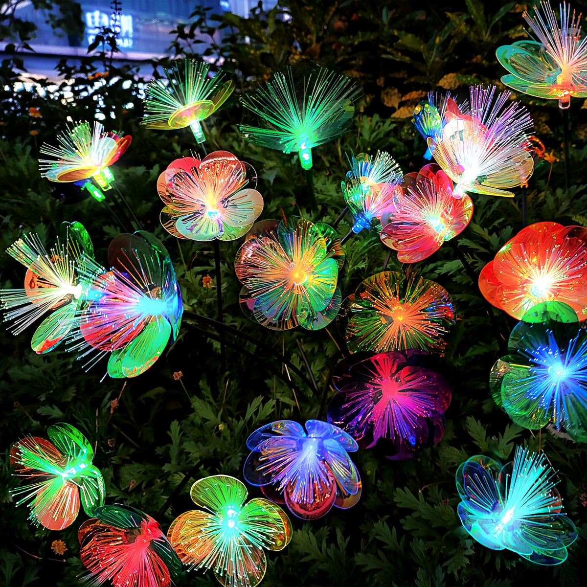 JJGoo flower lights sway along flexible wires for romantic garden ambiance day and night.