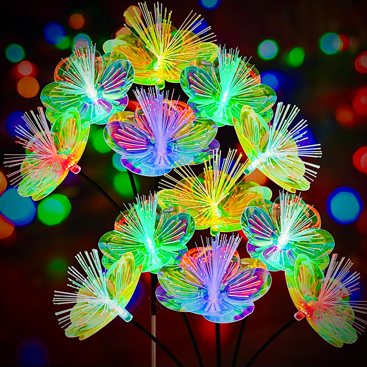 JJGoo solar flower lights 2-pack illuminate outdoor spaces with colorful, swaying blooms.