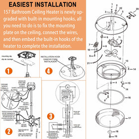JJXEQO built-in mounting hook allows easy ceiling installation.