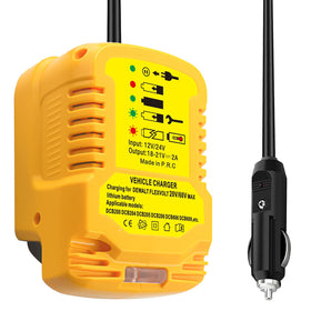 JJXNDO car charger shown in compact form for Dewalt 20V batteries, ideal for on-the-go charging.