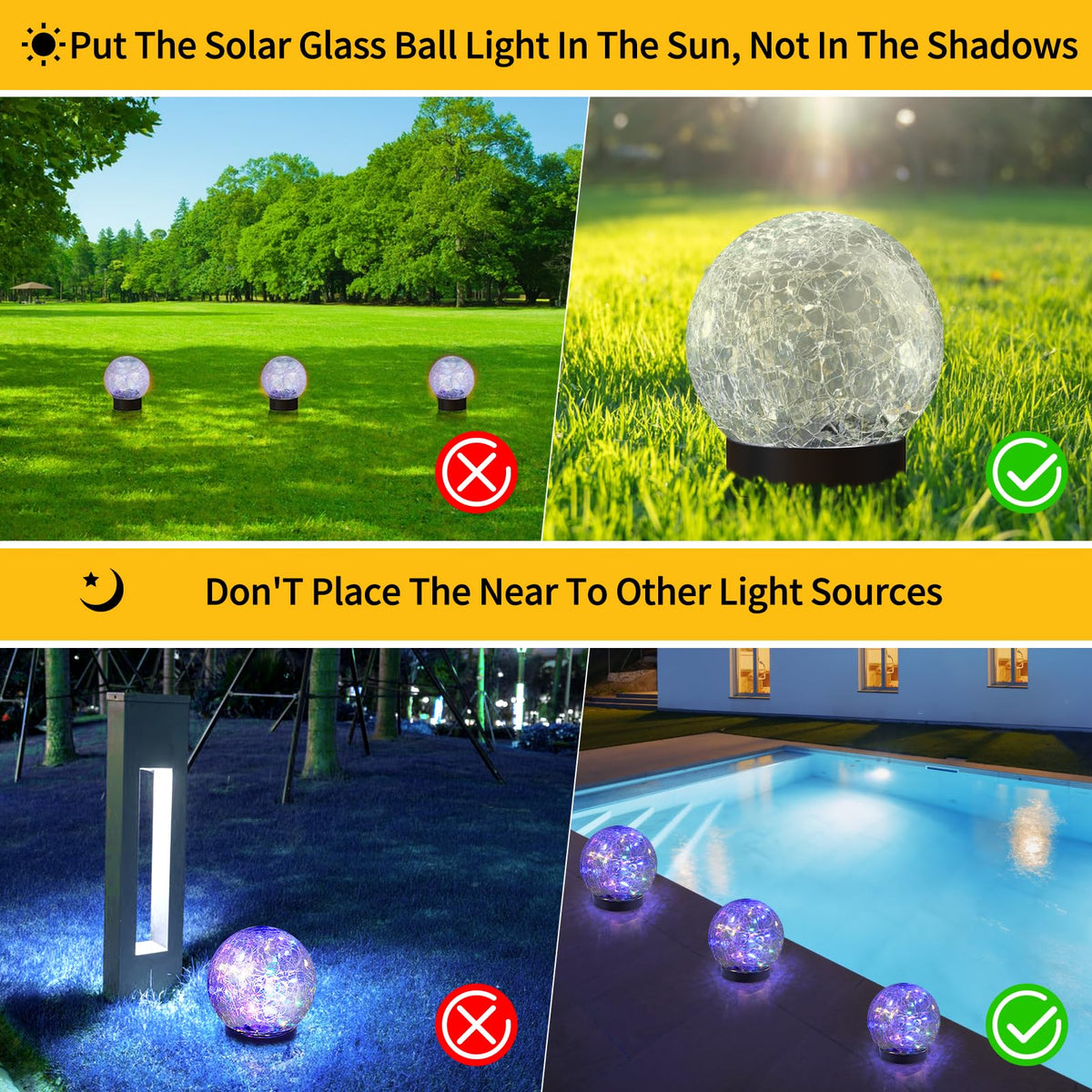 JKIMK cracked glass ball solar light adds ambiance to paths and patios.