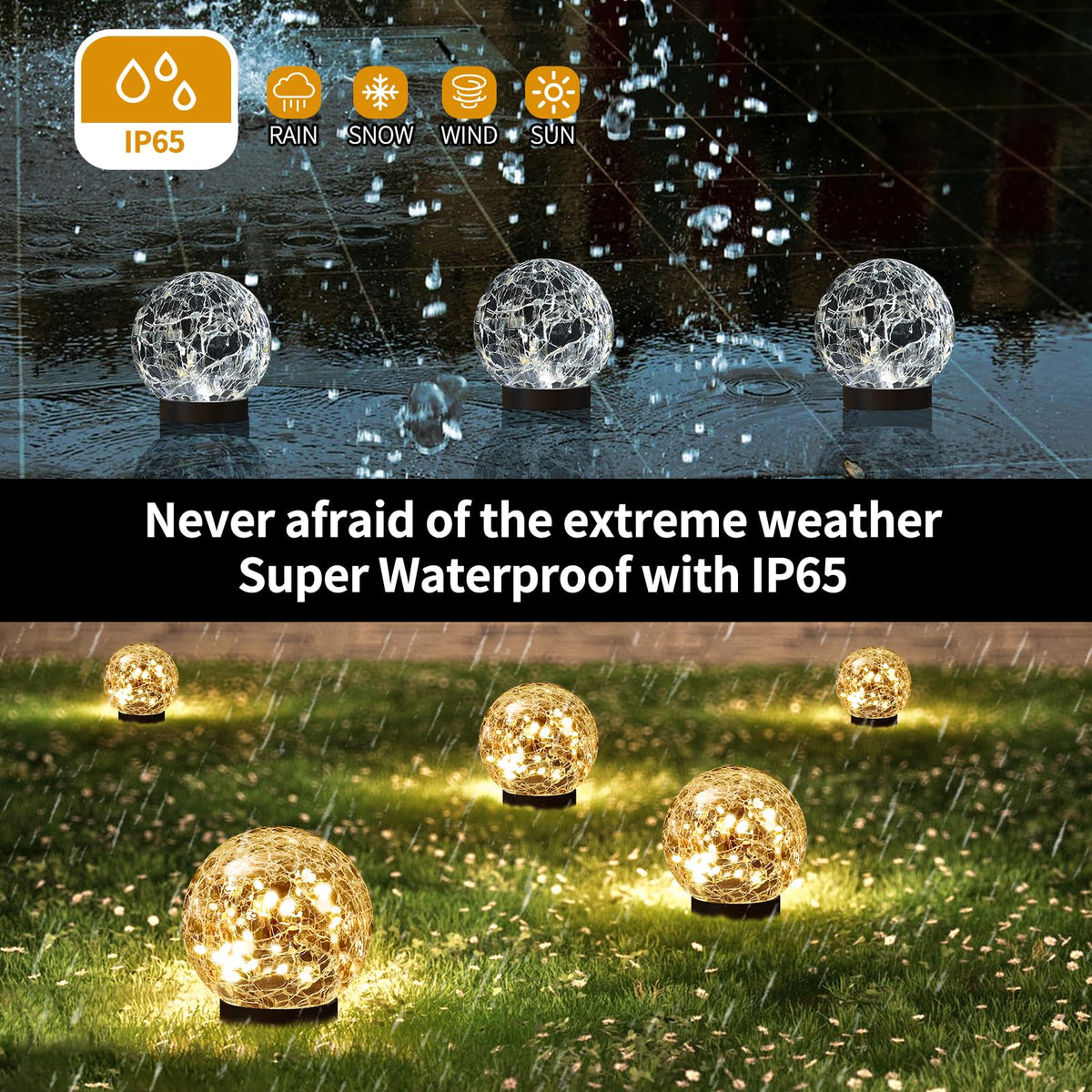 JKIMK cracked-glass ball solar light adds ambient night illumination