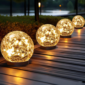JKIMK solar globe lights with cracked-glass ball glow for inviting outdoor ambiance