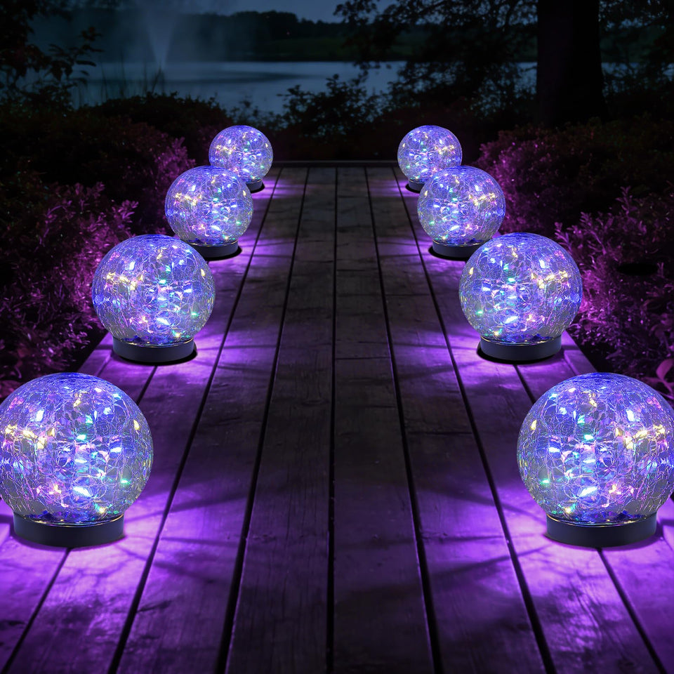 JKIMK solar globe lights illuminate yards with a warm, energy-efficient glow.