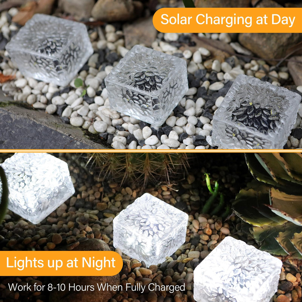 JKIMK brick light emitting ambient glow across a yard or path.