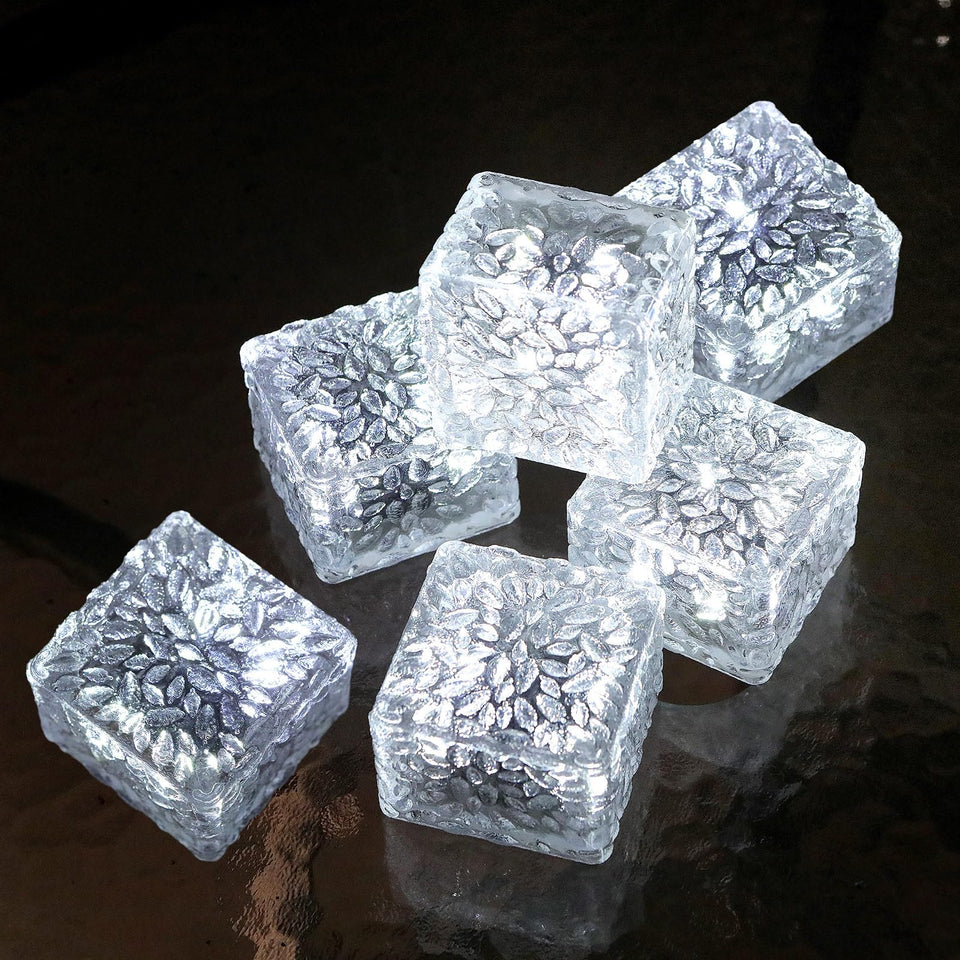 JKIMK Solar Brick Light on patio with warm ambient glow for evenings.