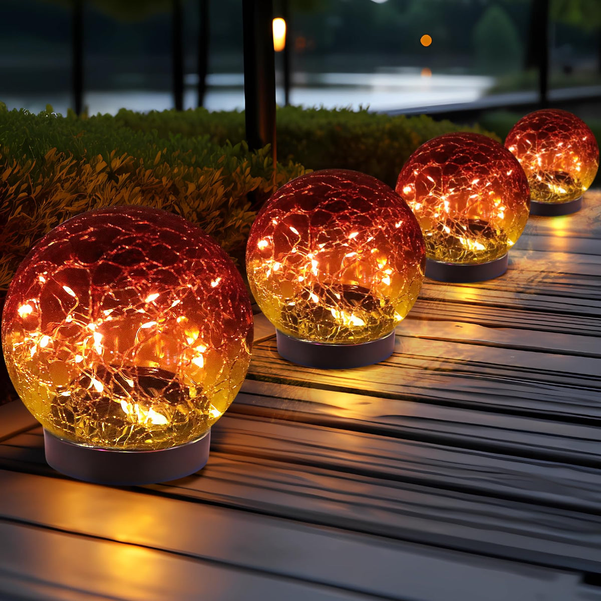 JKIMK solar globe light cracked ball in garden for warm ambient evening decor