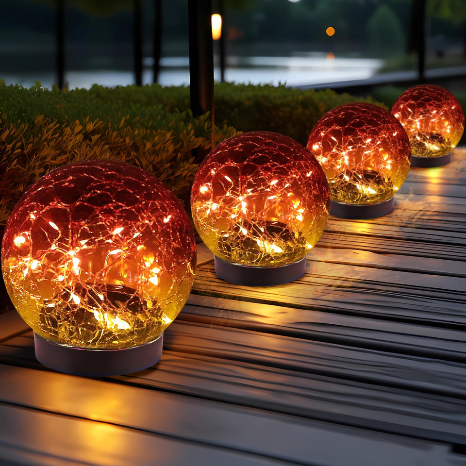 JKIMK solar globe light cracked ball in garden for warm ambient evening decor