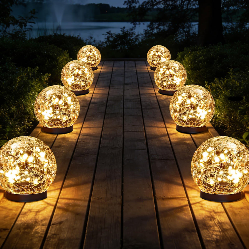 JKIMK Solar Globe Lights outdoor waterproof ball provides durable garden illumination.