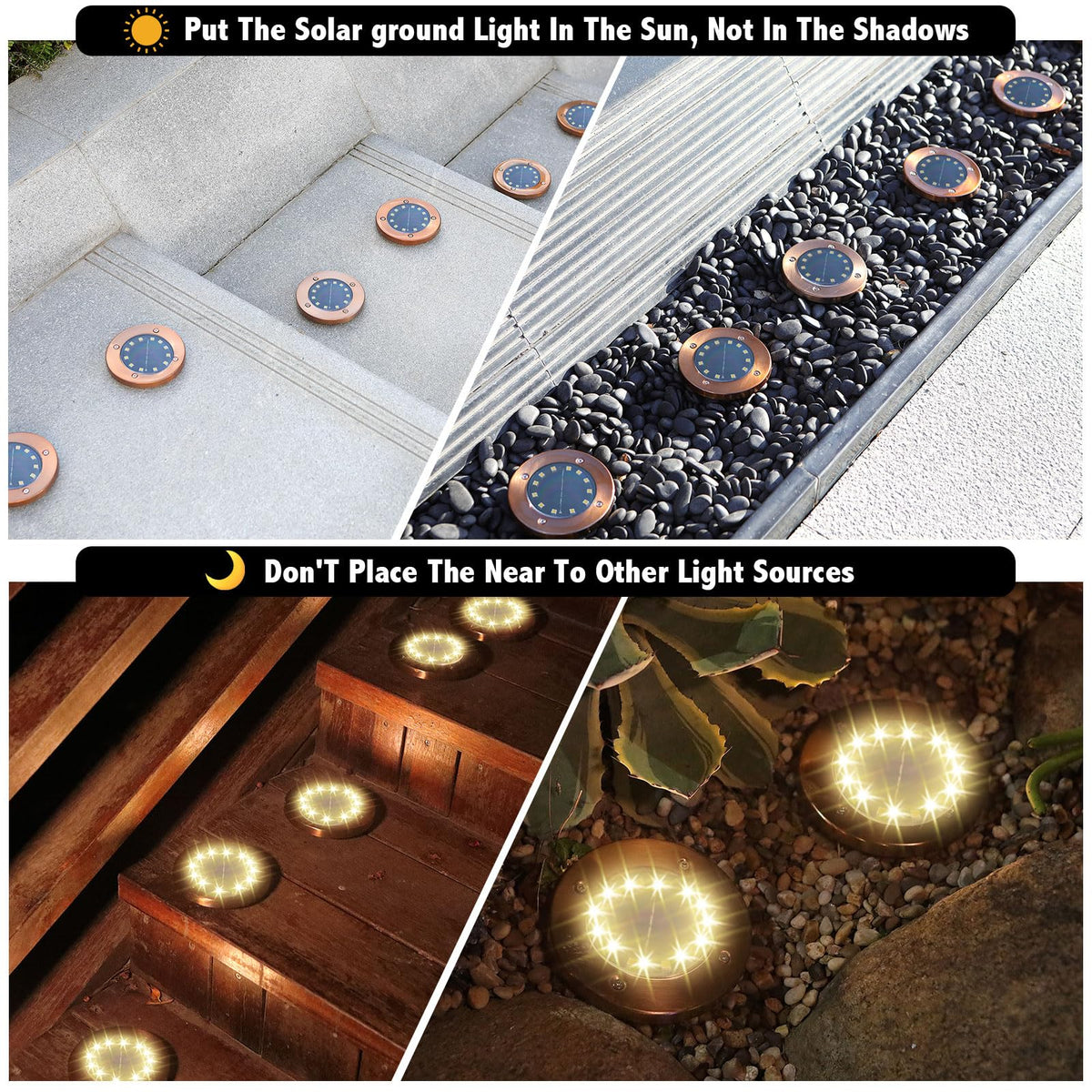 JKIMK solar ground light round disk highlights patio edges with durable rust-free coating.