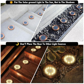 JKIMK solar ground light round disk highlights patio edges with durable rust-free coating.