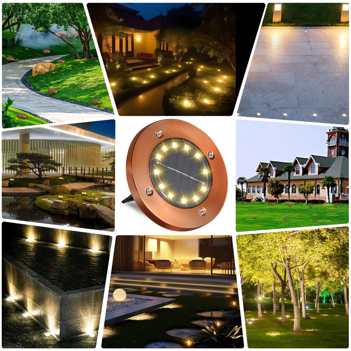 JKIMK solar ground light round disk adds curb appeal to outdoor spaces.