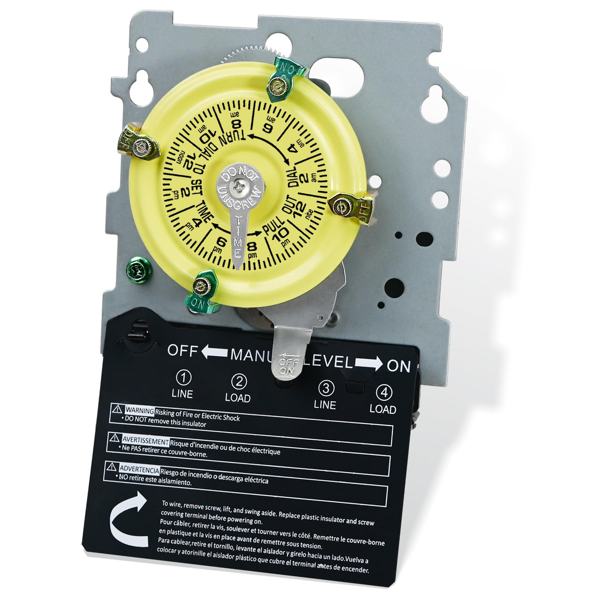 JKLESA T104M time switch front view with rugged dial for outdoor scheduling
