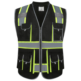 JKSafety 10-pockets hi-vis vest front view with tool pockets for on-site convenience.