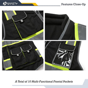 JKSafety vest pocket-details showing multiple compartments for organized tools on the job.