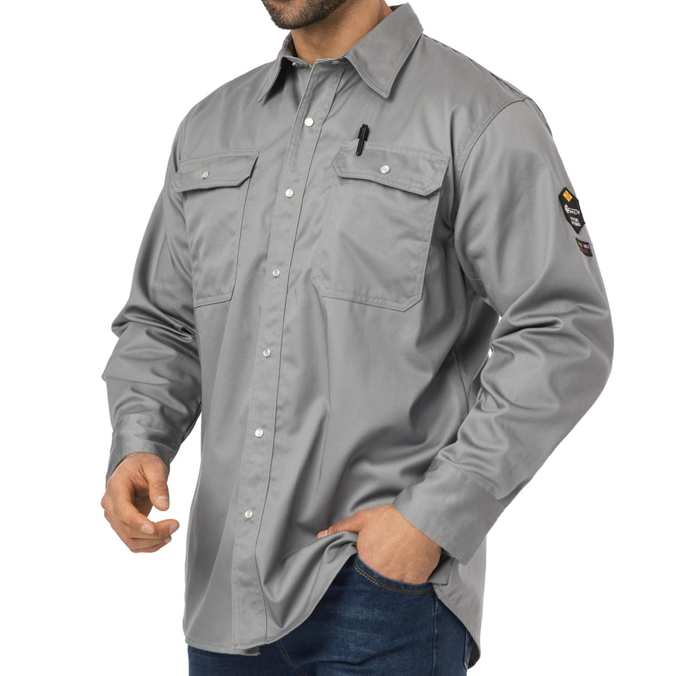 JKSafety 7oz FR shirt front view showing flame resistant coverage for welding tasks